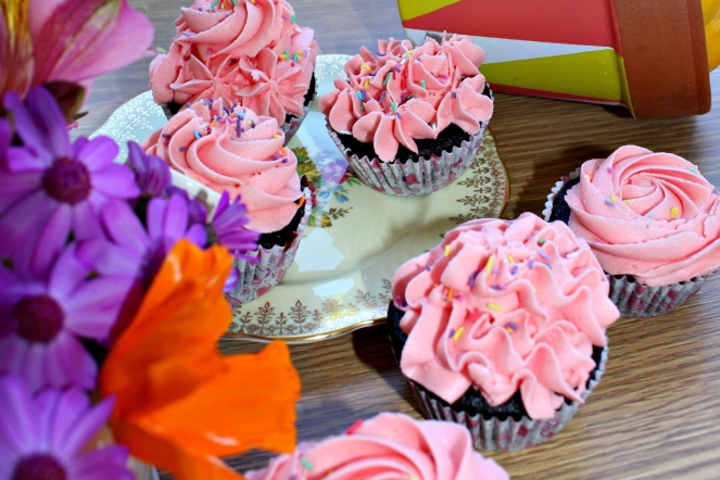 Chocolate Cupcakes with Strawberry Buttercream and sprinkles.jpg